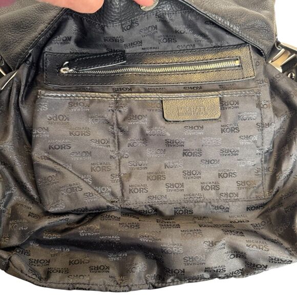 Michael Kors Black Pebbled Leather Shoulder Bag Hobo with Silver Hardware - Picture 11 of 13